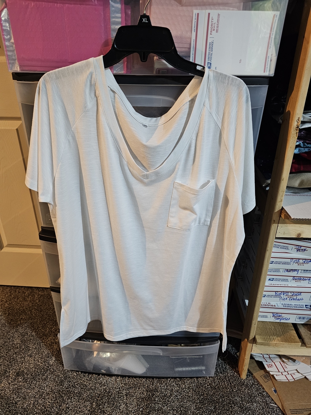 Relaxed White V-Neck Pocket Tee